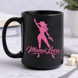 Black mug with pink logo